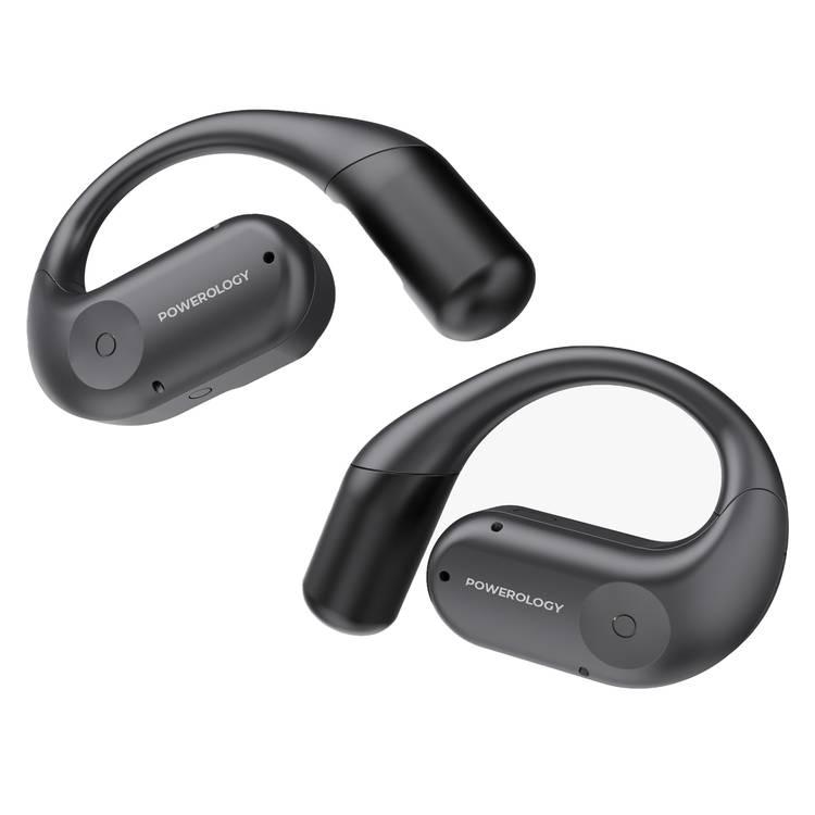 Powerology Air Conduction ENC TWS Earbuds and Charging Case with Digital Display, Bluetooth Version 5.3 - Black