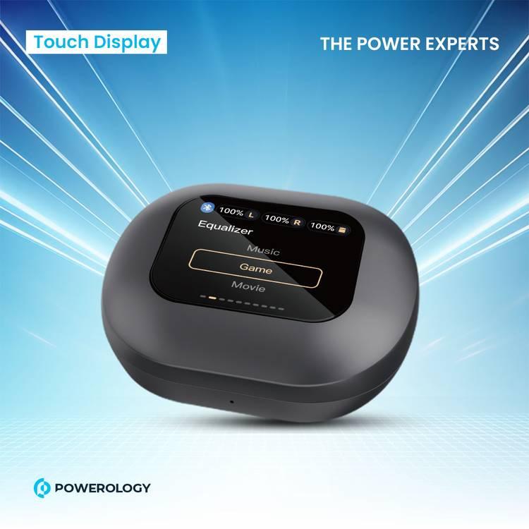 سماعات أذن Powerology Air Conduction ENC TWS وحافظة شحن مع شاشة رقمية وبلوتوث الإصدار 5.3 - أسود