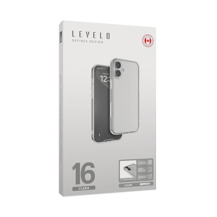 جراب Levelo Clara لهاتف iPhone 16 بتقنية Clearview ومقاومة للخدش 3H - شفاف