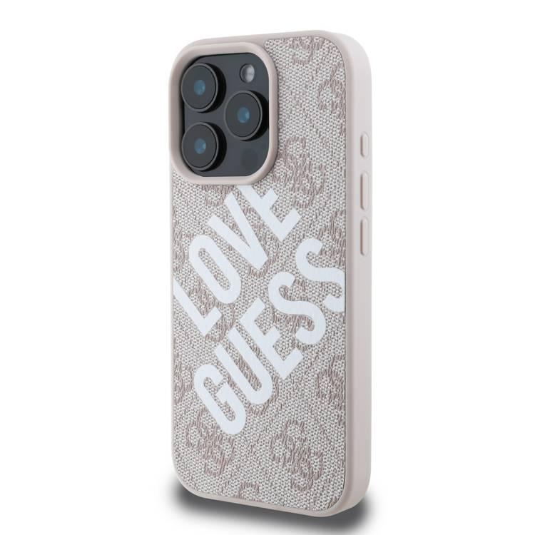 جراب Guess PU 4G الصلب مع شعار Big Love Guess لهاتف iPhone 16 Pro، مصنوع من مادة عالية الجودة، خفيف الوزن، سهل التركيب - وردي