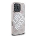 Guess PU 4G Hard Case with Big Love Guess Logo For iPhone 16 Pro, High Quality Material, Lightweight, Easy Snap-on - Pink