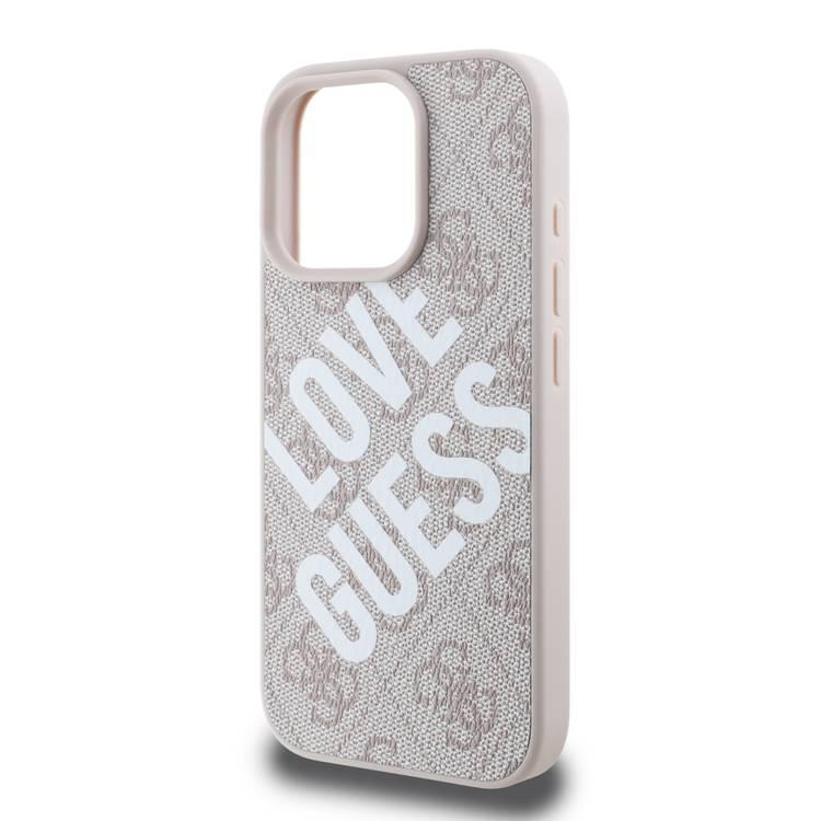 جراب Guess PU 4G الصلب مع شعار Big Love Guess لهاتف iPhone 16 Pro، مصنوع من مادة عالية الجودة، خفيف الوزن، سهل التركيب - وردي