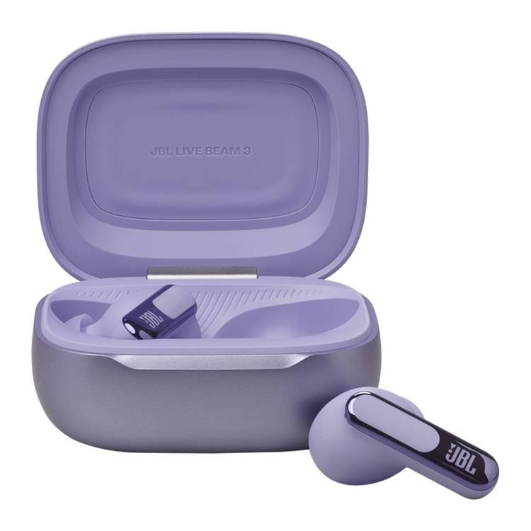 JBL Live Beam 3 True Wireless In-Ear Earbuds with Display & Mic, 48h Working Time, Type-C & Wireless Charging, ENC, ANC, BT 5.3 Earbud, BT 5.2 Charging Case - Purple