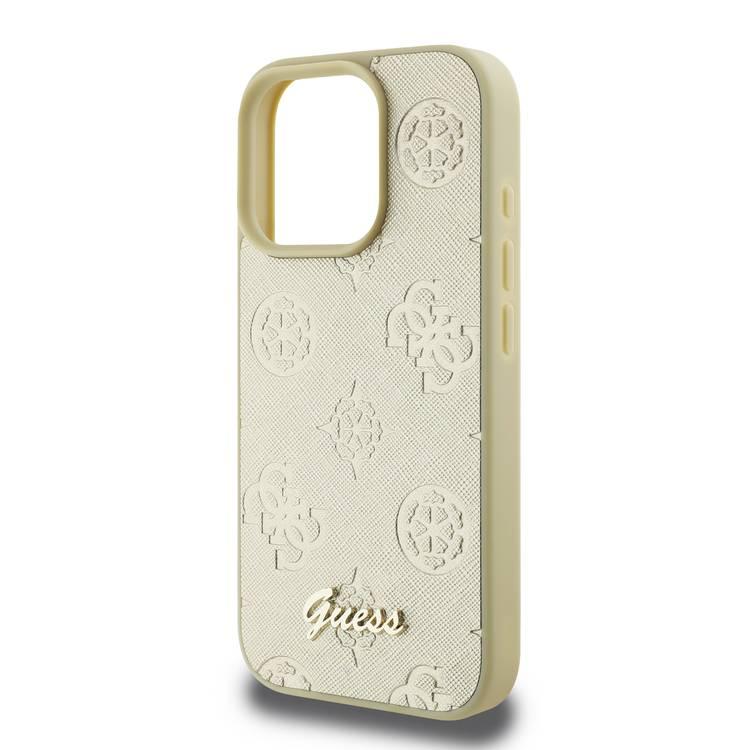 جراب Guess Peony الصلب لهاتف iPhone 16 Pro بتصميم نحيف وخفيف الوزن، ومواد فائقة المتانة، وقبضة مريحة، وحماية من السقوط - ذهبي 