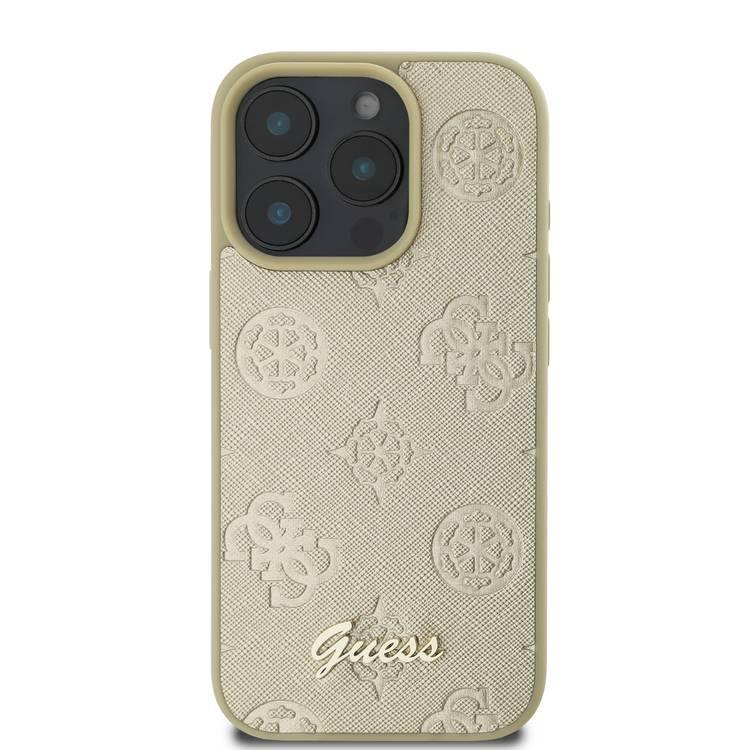 جراب Guess Peony الصلب لهاتف iPhone 16 Pro بتصميم نحيف وخفيف الوزن، ومواد فائقة المتانة، وقبضة مريحة، وحماية من السقوط - ذهبي 