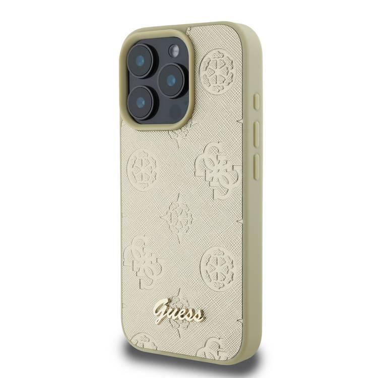 جراب Guess Peony الصلب لهاتف iPhone 16 Pro بتصميم نحيف وخفيف الوزن، ومواد فائقة المتانة، وقبضة مريحة، وحماية من السقوط - ذهبي 