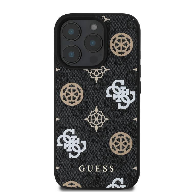 Guess PU 4G Design Hard Case With Peony For iPhone 16 Pro, slim profile, Drop protection - Black