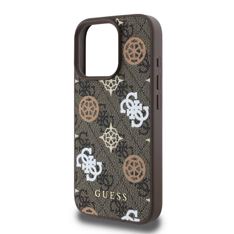 Guess PU 4G Design Hard Case With Peony For iPhone 16 Pro, slim profile, Drop protection - Brown