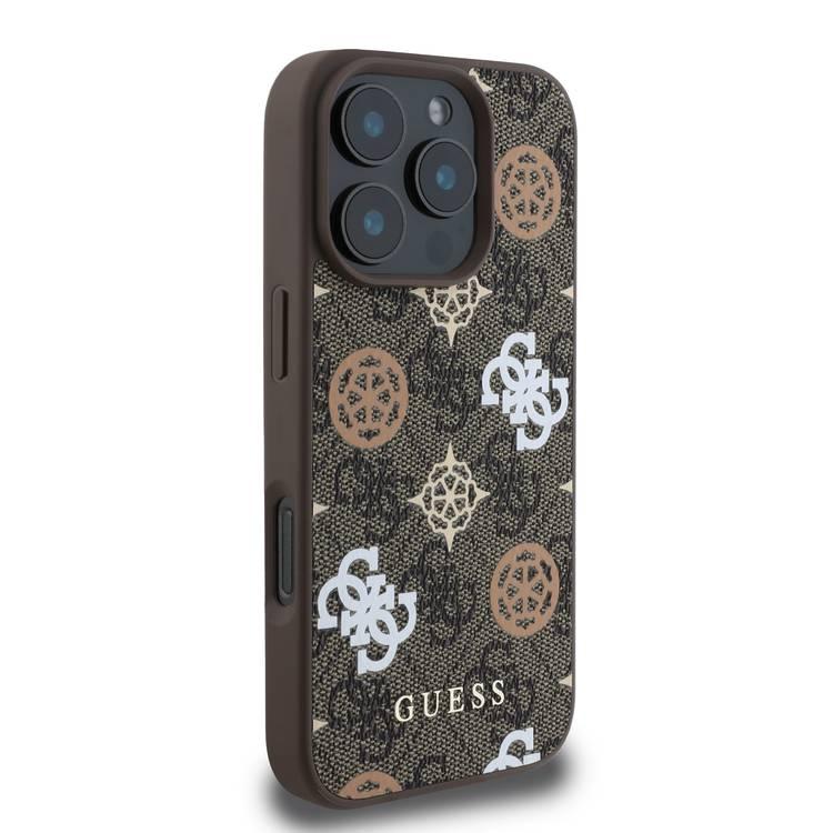 Guess PU 4G Design Hard Case With Peony For iPhone 16 Pro, slim profile, Drop protection - Brown