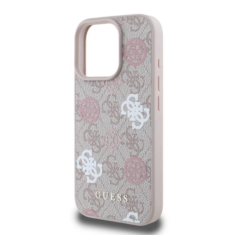 Guess PU 4G Design Hard Case With Peony For iPhone 16 Pro, slim profile, Drop protection - Pink 