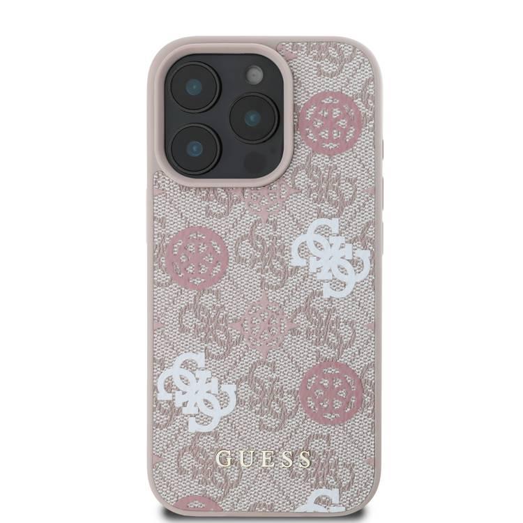 Guess PU 4G Design Hard Case With Peony For iPhone 16 Pro, slim profile, Drop protection - Pink 