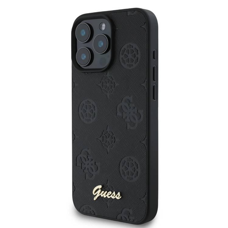 جراب Guess Peony الصلب لهاتف iPhone 16 Pro بتصميم نحيف وخفيف الوزن، ومواد متينة للغاية، وقبضة مريحة، وحماية من السقوط - أسود