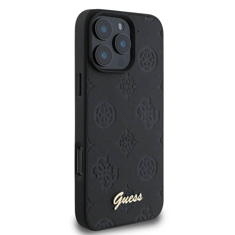 Guess Peony Hard Case for iPhone 16 Pro with Slim & Lightweight Design, Super Durable Materials, Comfortable Grip, Drop Protection - Black