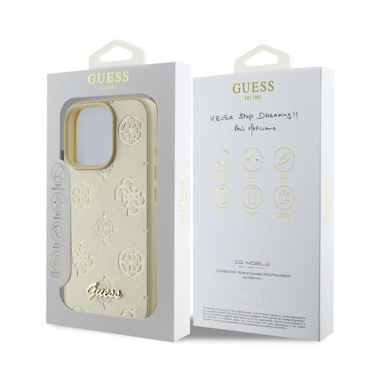 جراب Guess Peony الصلب لهاتف iPhone 16 Pro Max بتصميم نحيف وخفيف الوزن، ومواد متينة للغاية، وقبضة مريحة، وحماية من السقوط - ذهبي