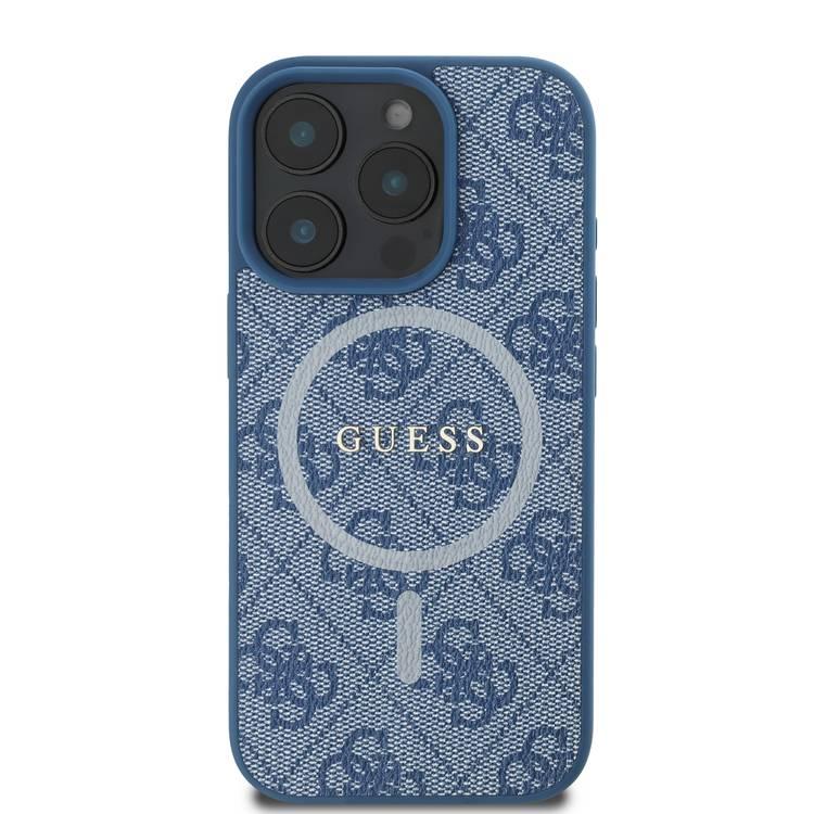 Guess Magsafe PU 4G Hard Case with Classic Logo For iPhone 16 Pro, Drop Protection, Easy Snap-on, Slim & Lightweight Design, MagSafe Compatibility for Wireless Charging - Blue