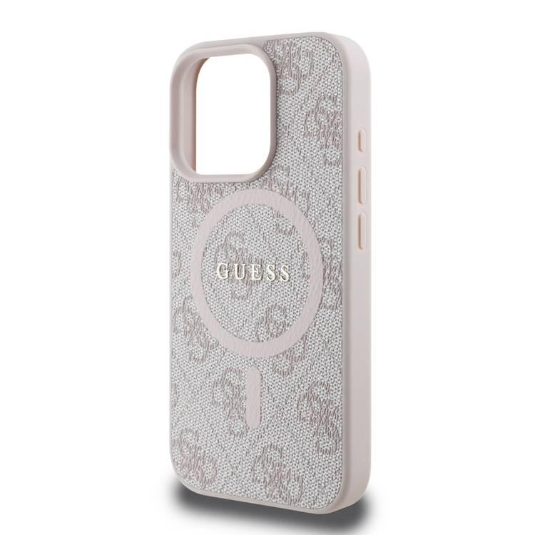 جراب Guess Magsafe PU 4G الصلب مع شعار كلاسيكي لهاتف iPhone 16 Pro Max، حماية من السقوط، سهل التركيب، تصميم نحيف وخفيف الوزن، متوافق مع MagSafe للشحن اللاسلكي - وردي