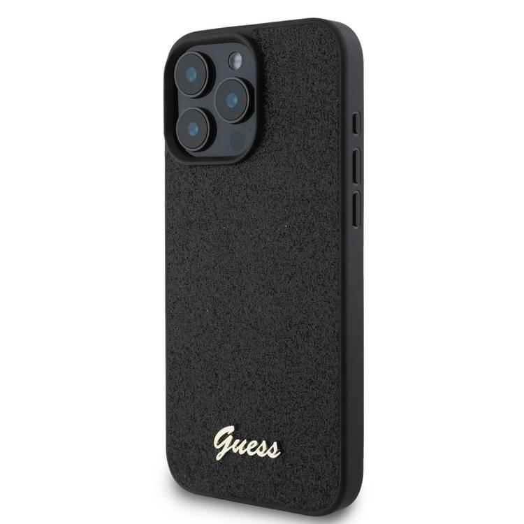 Guess Fixed Glitter Hard Case with Script Metal Logo for iPhone 16 Pro Max, Slim Profile, Drop Protection, Easy Snap-On, High-Quality Material, Extra Shield Protection - Black