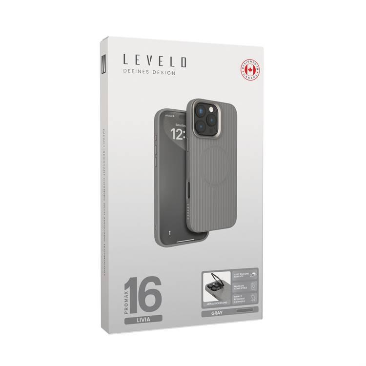 Levelo Livia TPU Silicone Case for iPhone 16 Pro Max, Compatible with MagSafe - Gray