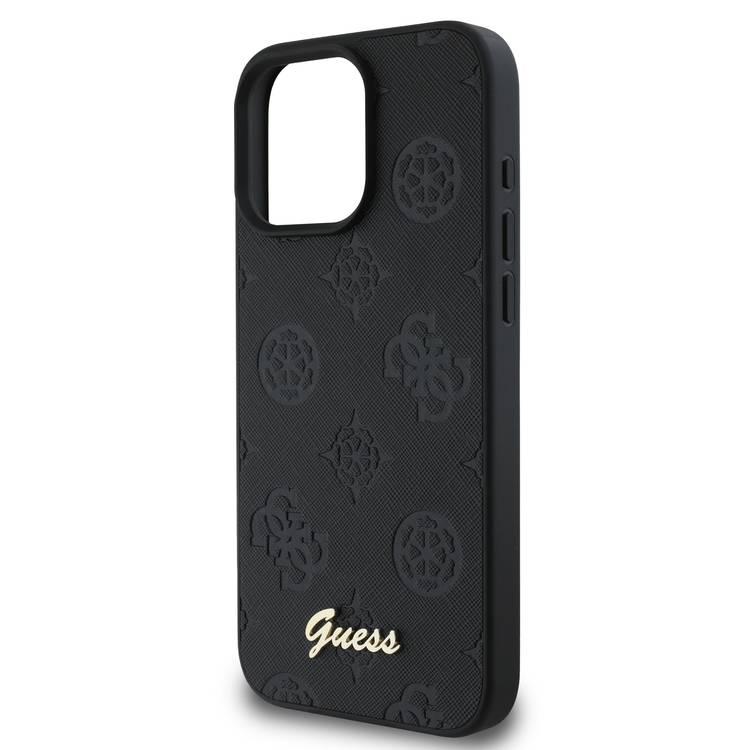 جراب Guess Peony الصلب لهاتف iPhone 16 Pro Max بتصميم نحيف وخفيف الوزن، ومواد متينة للغاية، وقبضة مريحة، وحماية من السقوط - أسود 