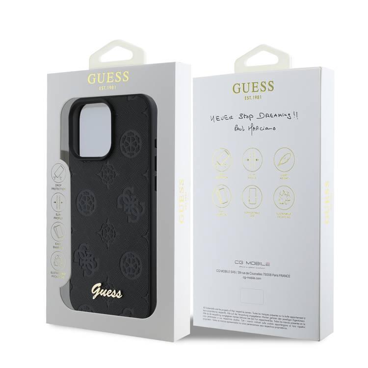 جراب Guess Peony الصلب لهاتف iPhone 16 Pro Max بتصميم نحيف وخفيف الوزن، ومواد متينة للغاية، وقبضة مريحة، وحماية من السقوط - أسود 