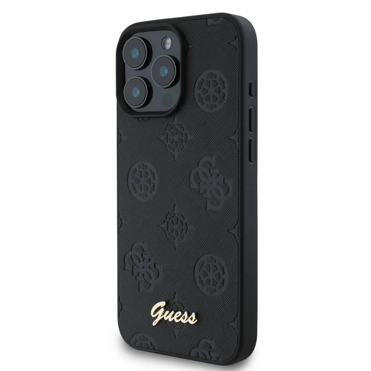 جراب Guess Peony الصلب لهاتف iPhone 16 Pro Max بتصميم نحيف وخفيف الوزن، ومواد متينة للغاية، وقبضة مريحة، وحماية من السقوط - أسود 