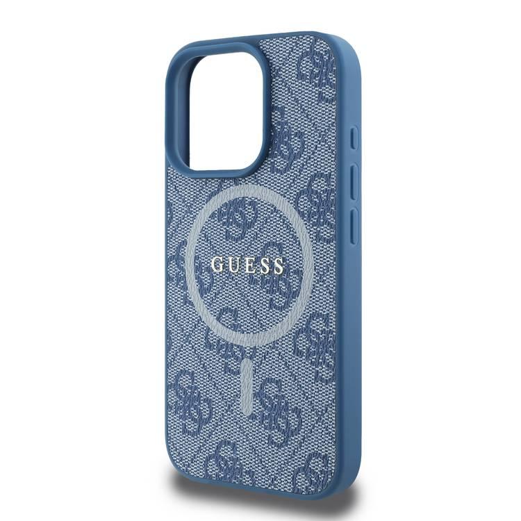 Guess Magsafe PU 4G Hard Case with Classic Logo For iPhone 16 Pro Max, Drop Protection, Easy Snap-on, Slim & Lightweight Design, MagSafe Compatibility for Wireless Charging - Blue