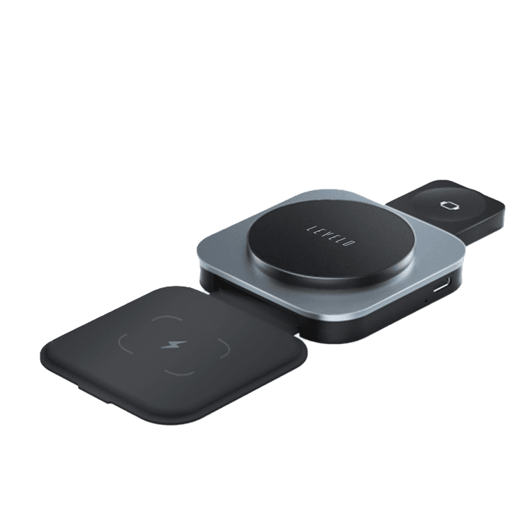 Levelo TrioFlow 3 In 1 Wireless Charger with Strong Magnetic Force, Heat Dissipation System, Travel Friendly Design, Foldable & Portable, Durable Materials - Black