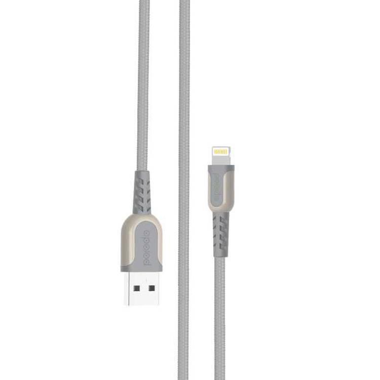 Porodo Metal Braided Lightning Cable 2.4m, Fast Charge, Data Sync, Stable Data Transmission - Gray