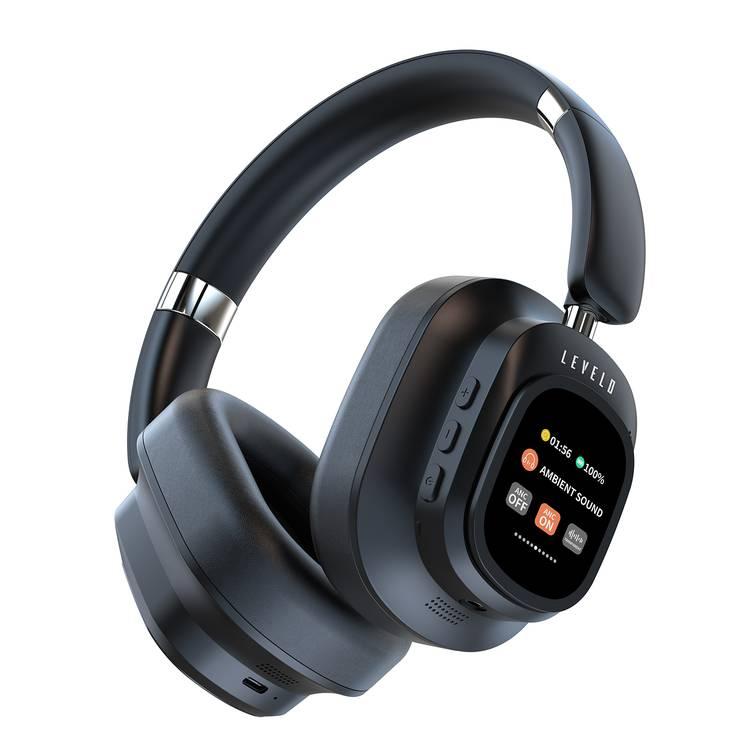 Levelo VibeMaster Wireless Hybrid ANC Headphone with 1.2m AUX Cable, 2 Hours Charging Time, 600mAh Li-ion Battery, Dual Noise Detecting Microphones, Ultra-Soft Protein Leather - Black