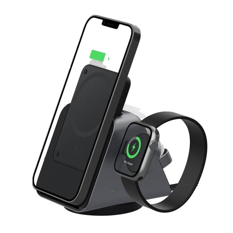 Levelo TERRA Rotating 3 in 1 Wireless Charging Stand with Detachable 5000mAh Power Bank, Heat Dissipation System, Strong Magnetic Force, Rotating Dock, 2 Hours Charging Time - Black