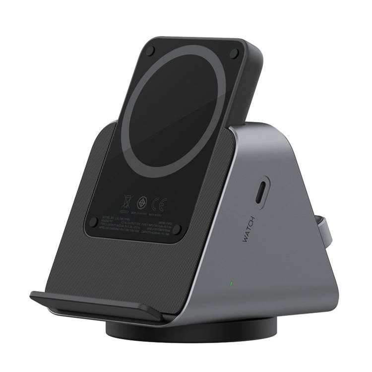 Levelo TERRA Rotating 3 in 1 Wireless Charging Stand with Detachable 5000mAh Power Bank, Heat Dissipation System, Strong Magnetic Force, Rotating Dock, 2 Hours Charging Time - Black