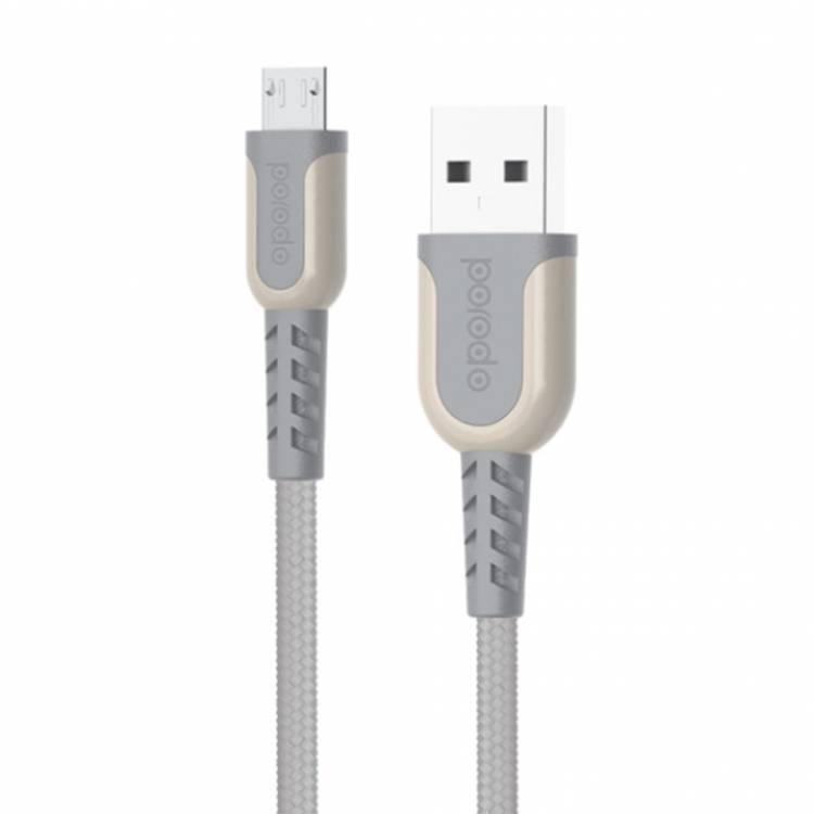 كابل Micro USB مضفر معدني من Porodo بطول 1.2 متر، شحن سريع، عمر افتراضي يصل إلى 15000+ ثنية، نقل بيانات مستقر، تصميم مميز - رمادي