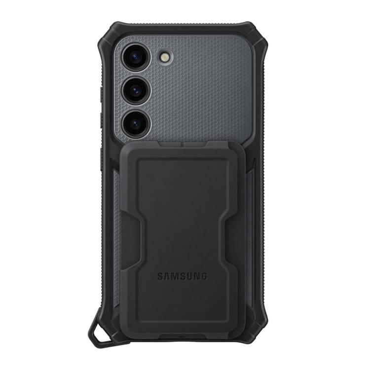 حافظة Samsung Rugged Gadget لهاتف Galaxy S23 مع حامل قابل للطي وفتحة بطاقة وسطح غير قابل للانزلاق ومواد فائقة المتانة - أسود