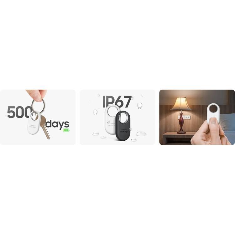 مجموعة من 4 قطع من أجهزة Samsung Smart Tag 2، مقاومة للغبار والماء IP67، عمر بطارية يصل إلى 500 يوم - أسود/أبيض