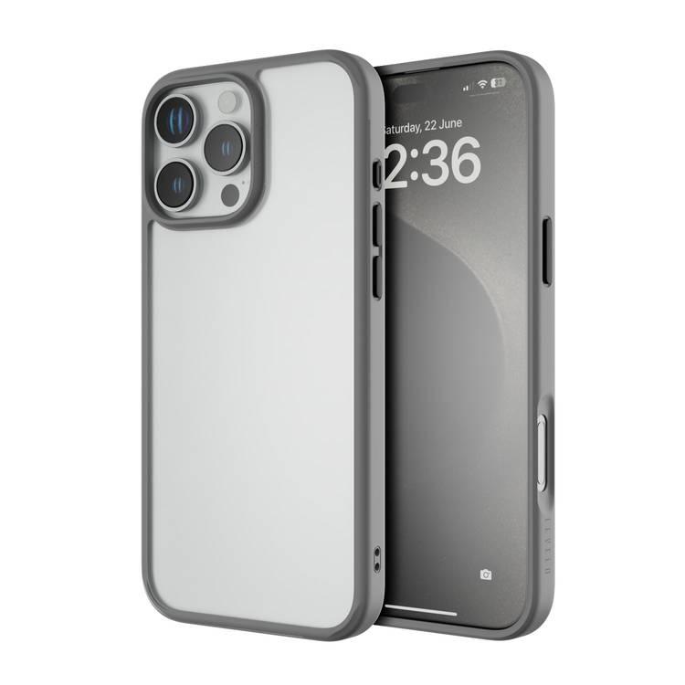 Levelo Solo Case for iPhone 16 Pro Max with Clearview Technology, Matte TPU Bumper, Comfortable Grip, Impact-Resistant Corners, 3H Scratch Resistance - Gray