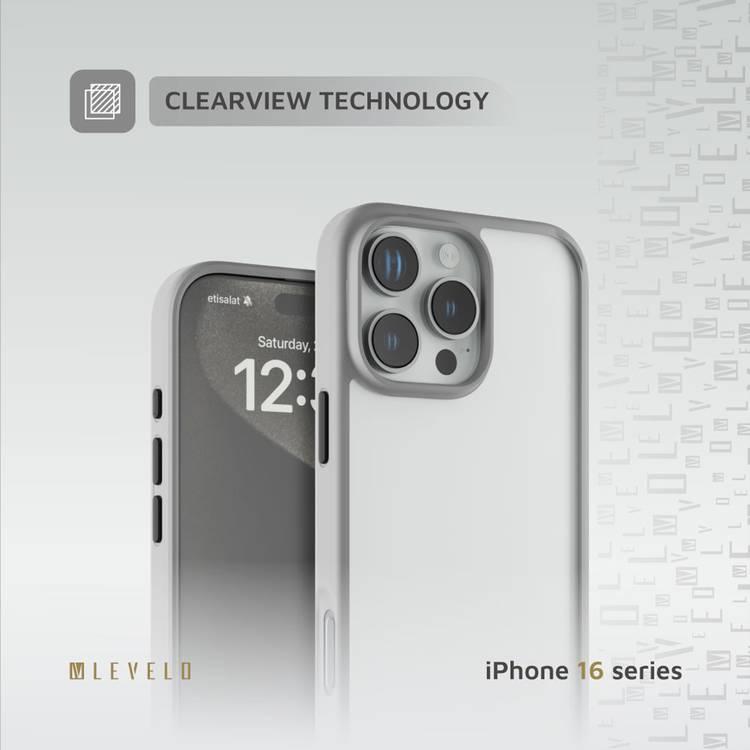 Levelo Solo Case for iPhone 16 Pro Max with Clearview Technology, Matte TPU Bumper, Comfortable Grip, Impact-Resistant Corners, 3H Scratch Resistance - Gray