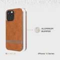 Levelo Pelle Leather Case for iPhone 16 Pro with Aluminum Bumper, Impact Resistant Corners, MagSafe compatibility, Lightweight & Slim Profile - Brown