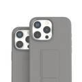 Levelo Morphix Silicone Case with Leather Grip for iPhone 16 Pro, Metal Camera Ring, Multi-Functional Kickstand, Impact-Resistant Corners, Super Durable Materials - Gray