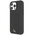 Levelo Morphix Silicone Case with Leather Grip for iPhone 16 Pro, Metal Camera Ring, Multi-Functional Kickstand, Impact-Resistant Corners, Super Durable Materials - Black