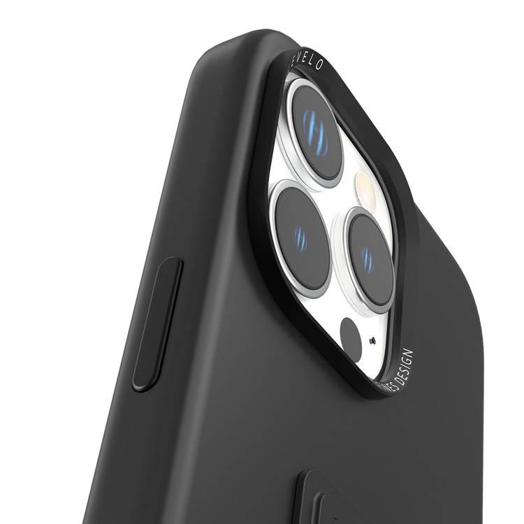 Levelo Morphix Silicone Case with Leather Grip for iPhone 16 Pro, Metal Camera Ring, Multi-Functional Kickstand, Impact-Resistant Corners, Super Durable Materials - Black