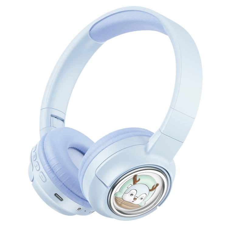 Porodo Soundtec Moose Wireless Kids Headphone, V5.3 Bluetooth, 2H Charging Time, 40mm Speaker Size, 20H Play Time, LED Lights, 400mAh - Blue