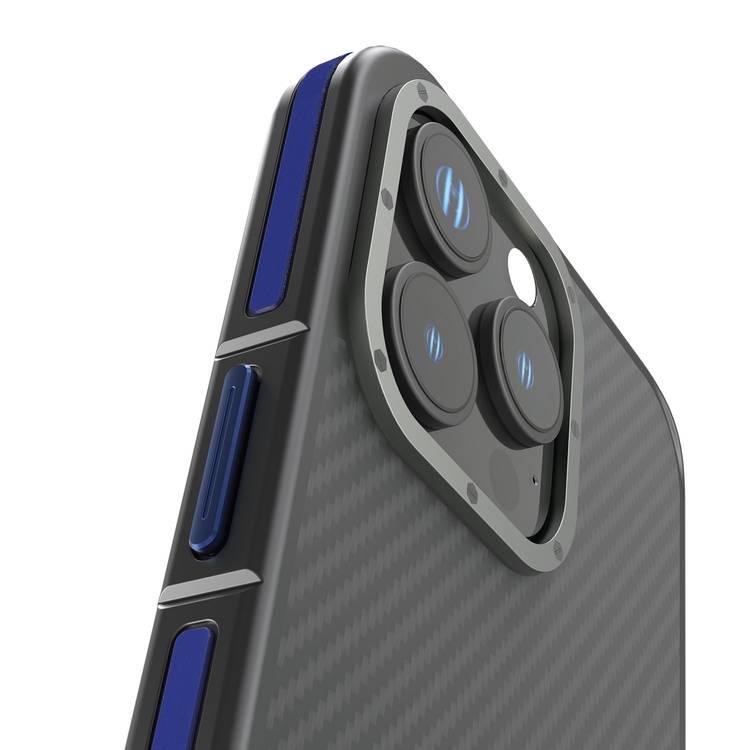 Levelo Ox Carbon Case for iPhone 16 Pro Max, MagSafe Compatible, Matte Coating, Anti-Finger Print - Blue 