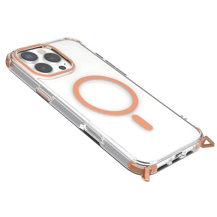 Levelo Celeste MagSafe Case with Crossbody Strap for iPhone 16 Pro, AirGuard Technology, Metal Hook, Durable Material - Orange