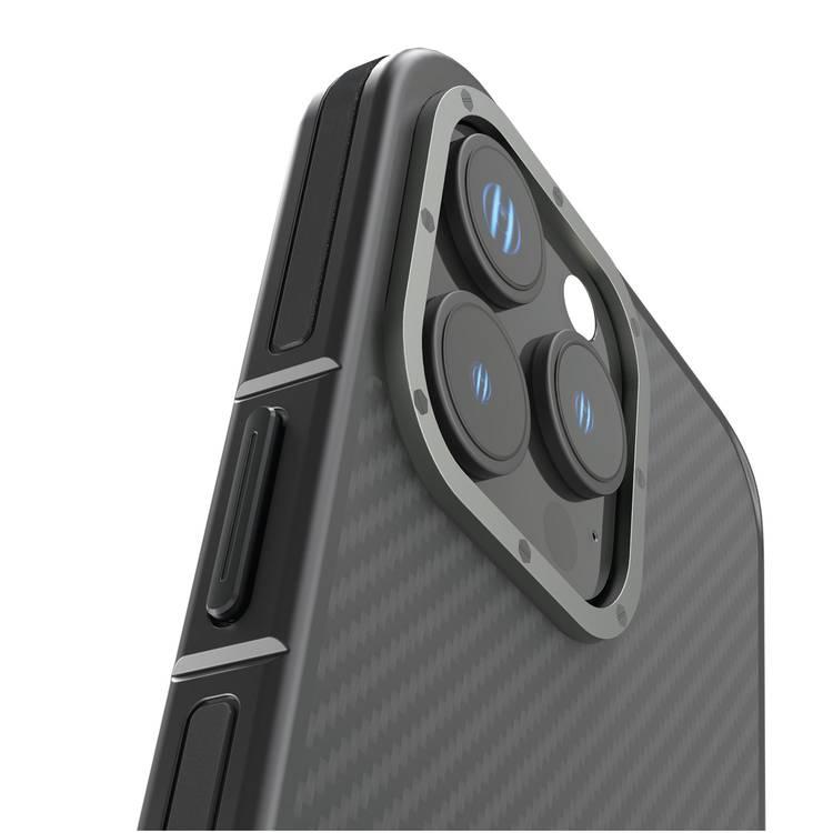 Levelo Ox Carbon Case for iPhone 16 Pro, MagSafe Compatible, Matte Coating, Anti-Finger Print - Black 