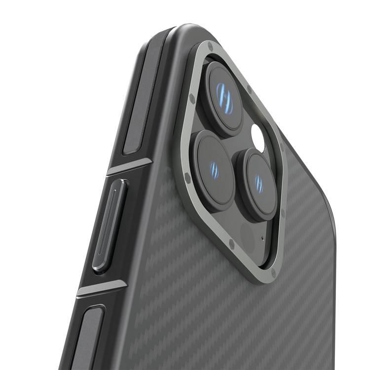 Levelo Ox Carbon Case for iPhone 16 Pro, MagSafe Compatible, Matte Coating, Anti-Finger Print - Gray 