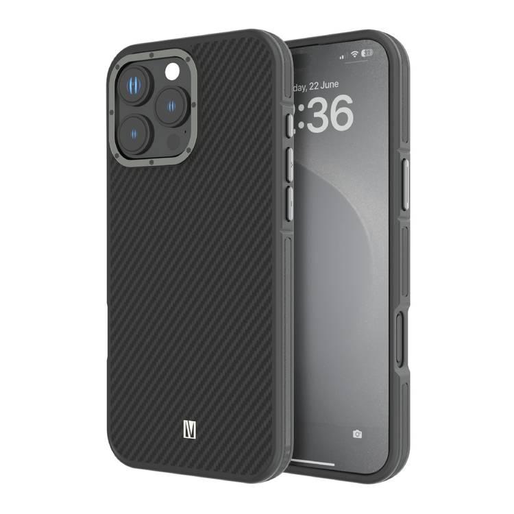 Levelo Ox Carbon Case for iPhone 16 Pro, MagSafe Compatible, Matte Coating, Anti-Finger Print - Gray 