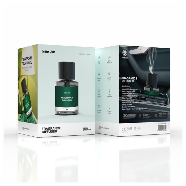 موزع عطر Green Lion - أزرق محيطي، وقت عمل 3 ساعات، قابس من النوع C، سعة 160 مل، منظف ومرطب للهواء - أسود