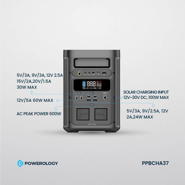 Powerology 90000mAh 300W Portable Power Generator Integrated Hi-Fi Sound System, PD 30W, 85W Speaker, 600W AC Peak Power, more than 2500 Times Life Span - Black