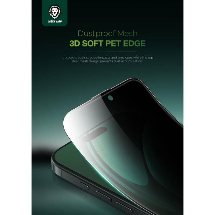 واقي شاشة زجاجي منحني بالكامل من Green Lion Diego Pet Privacy لهاتف iPhone 16، عالي الاستجابة، مضاد لبصمات الأصابع والخدوش، خالٍ من الفقاعات - حافة سوداء