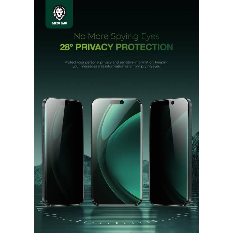 واقي شاشة زجاجي منحني بالكامل من Green Lion Diego Pet Privacy لهاتف iPhone 16، عالي الاستجابة، مضاد لبصمات الأصابع والخدوش، خالٍ من الفقاعات - حافة سوداء